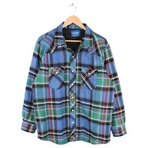 Vintage Wrangler Western Shirt Jacket Plaid Quilted Lined Snap Front Size Large